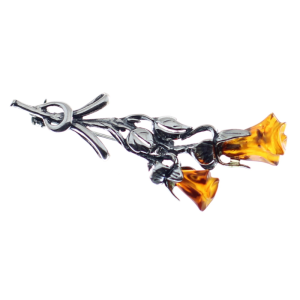 Broche de flores en ámbar y plata
