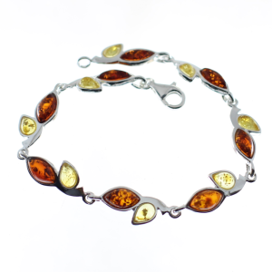 Pulsera de ámbar con plata de ley, dos colores
