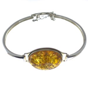 Pulsera de ámbar con plata de ley-925, rígida, ovalada
