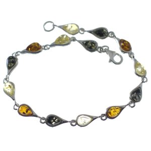 Pulsera de ámbar con plata de ley, gotas de colores