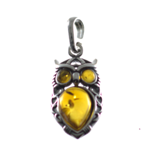Colgante de ámbar y plata de ley, búho
