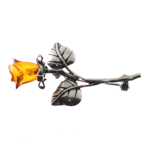 Broche de rosa en ámbar y plata