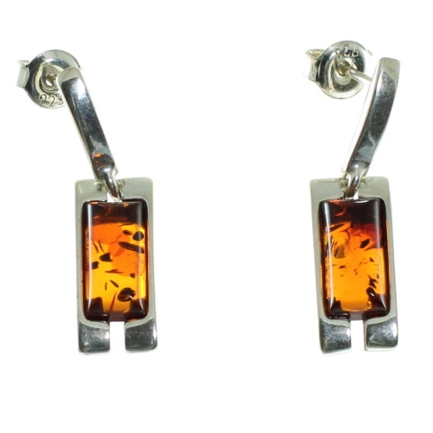 Pendientes rectangulares en plata y ámbar