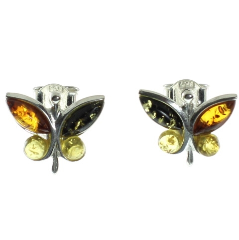 Pendientes mariposas en ámbar y plata
