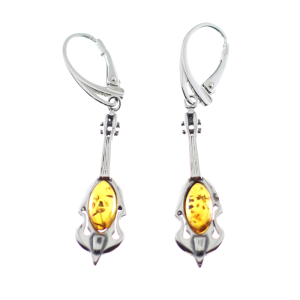 Pendientes violines en ámbar y plata