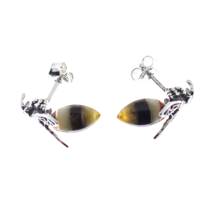 Pendientes abejas en ámbar y plata
