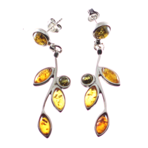 Pendientes largos en ámbar y plata