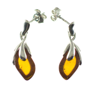 Pendientes colgados de ámbar y plata