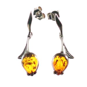 Pendientes tulipanes en ámbar y plata