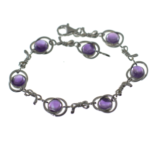 Pulsera de amatista con plata de ley, siete piedras