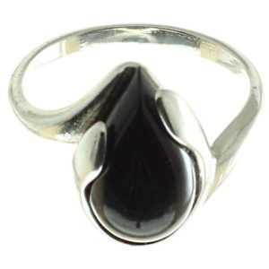 Anillo de azabache con plata de ley-925, gota negra