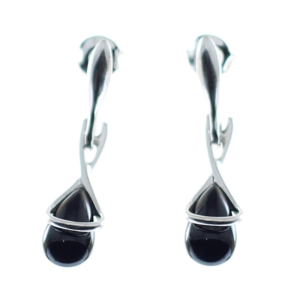 Pendientes de azabache con plata de ley, gotas negras