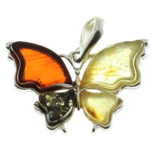 Colgante ámbar con plata de ley-925, mariposa de colores