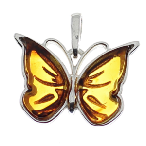 Colgante de ámbar con plata de ley, mariposa luciente