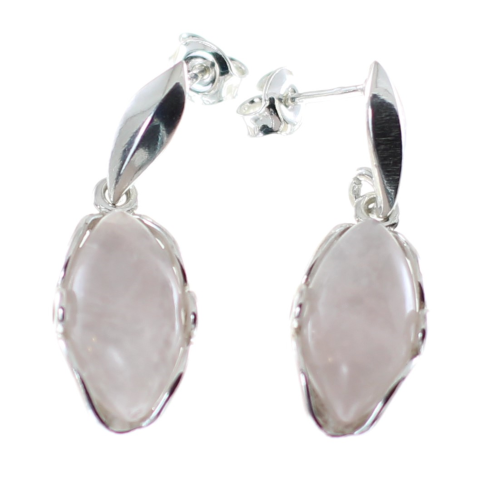 Pendientes de cuarzo rosa con plata de ley, colgados, ovalados, rosados