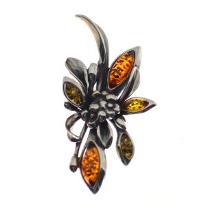 Colgante de ámbar con plata de ley, floral