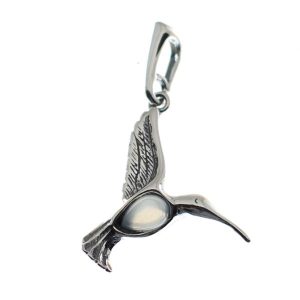 Colgante de piedra luna con plata de ley, colibrí blanco