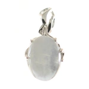 Colgante de piedra luna con plata, ovalado, engastado