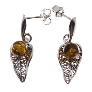 Pendientes de ámbar con plata de ley, hojas de otoño