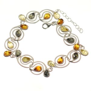 Pulsera colorida de ámbar con plata