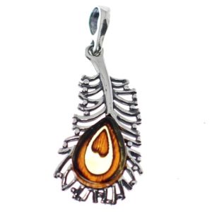 Colgante de ámbar con plata de ley-925, pluma