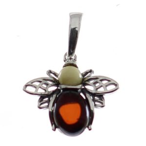 Colgante de ámbar con plata de ley, abeja pequeña