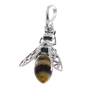 Colgante de ámbar con plata de ley, abeja