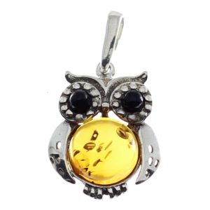 Colgante de ámbar con plata de ley, búho del ámbar