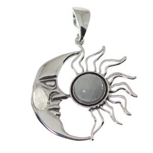Colgante de piedra luna con plata de ley, sol y luna