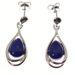 Pendientes de lapislázuli con plata de ley, gotas azules