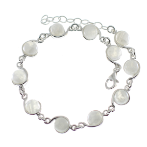 Pulsera de piedra luna con plata de ley, piedras redondas