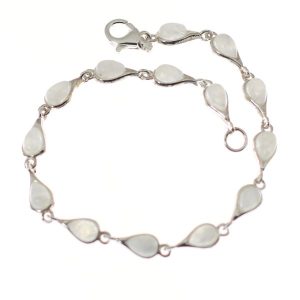 Pulsera de piedra luna con plata de ley, catorce gotas blancas