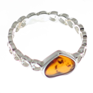 Anillo de ámbar con plata de ley-925, corazón pequeño