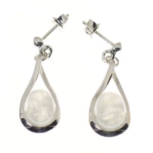 Pendientes de piedra luna con plata de ley, colgados, simples
