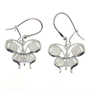 Pendientes de piedra luna y plata de ley, mariposas blancas