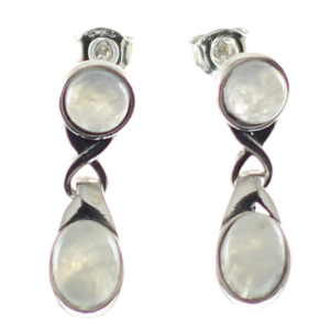 Pendientes de piedra luna con plata de ley, cortos con dos piedras