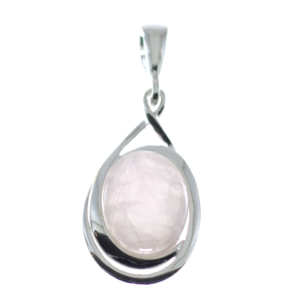Colgante cuarzo rosa con plata de ley, ovalado, elegante