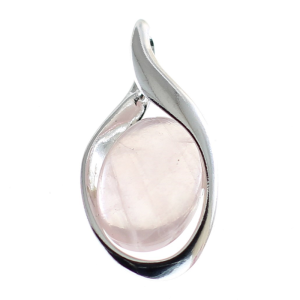 Colgante cuarzo rosa con plata de ley, grande ovalado