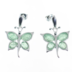 Pendientes venturina verde con plata de ley, mariposas verdes