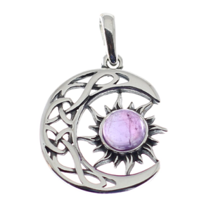 Colgante de amatista con plata de ley, luna y sol