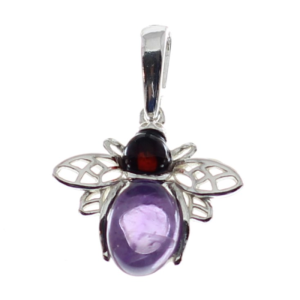 Colgante de amatista con plata de ley, abeja