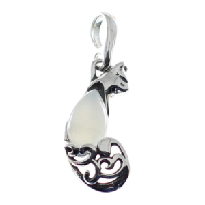 Colgante de piedra luna con plata de ley, gato blanco y pequeño
