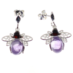 Pendientes de amatista con plata de ley-925, abejas moradas