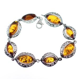 Pulsera de ámbar con plata de ley, antigua