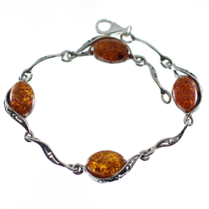 Pulsera de ámbar con plata de ley, cuatro piedras