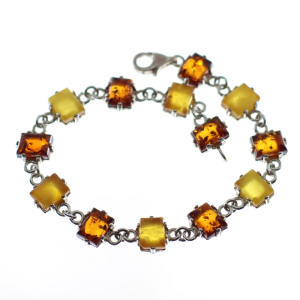 Pulsera de ámbar con plata de ley, dos tonos