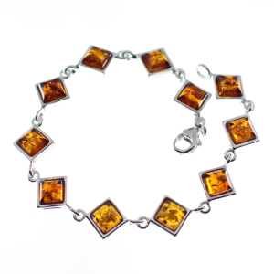 Pulsera en ámbar con plata de ley, cuadrada
