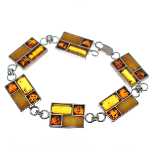 Pulsera ámbar con plata de ley, rectangular
