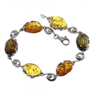 Pulsera de ámbar con plata de ley, ornamental