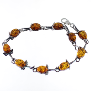 Pulsera en ámbar con plata de ley, diez libélulas